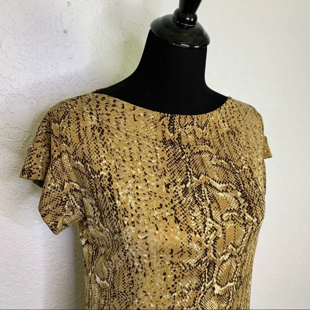 Tory Burch tan black snakeskin print silk shift dress size XS